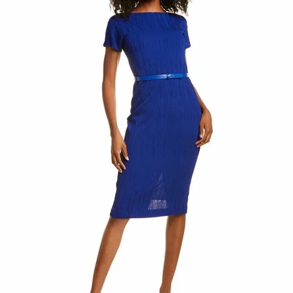 knee length formal blue dress Ever-Pretty Chiffon Floral Applique Short Sleeve Tea-length Budget Bridesmaid Dress